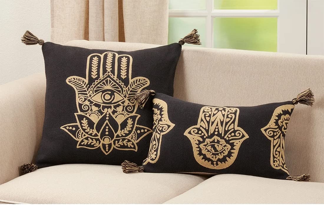 Fennco Styles Hamsa Hand Embroidered Tassel Pillow, 20 x 20