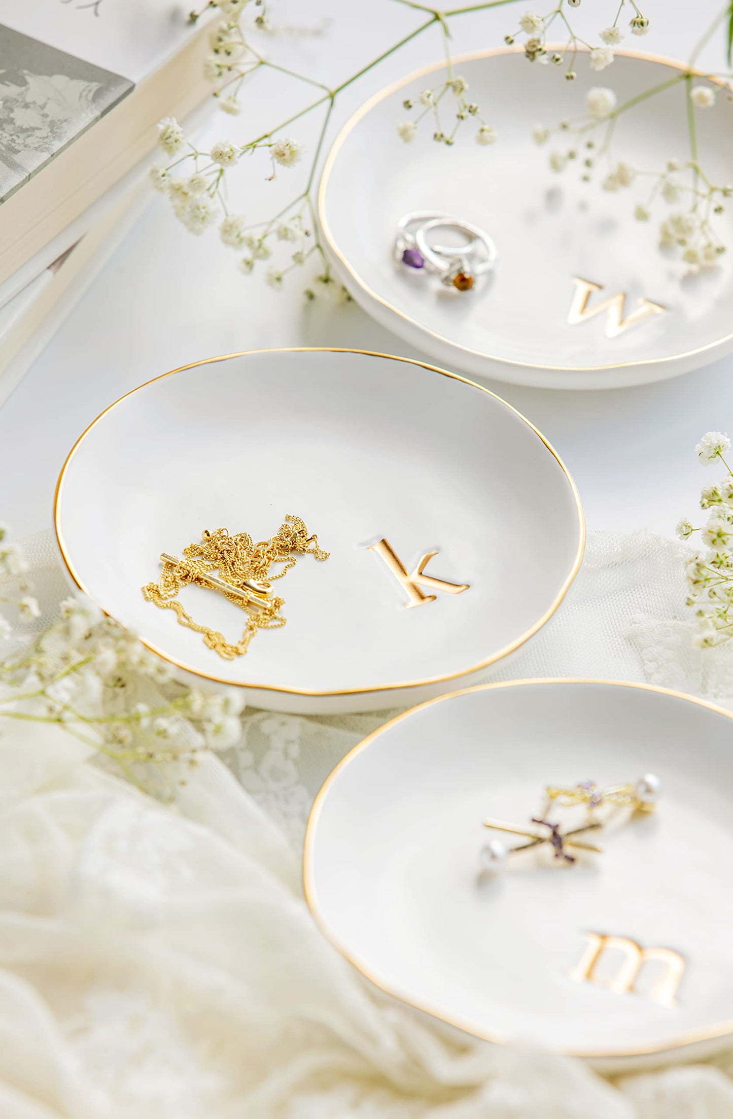 Ceramic Jewelry Tray White Trinket Dish for Rings Earrings Necklace Watch Keys