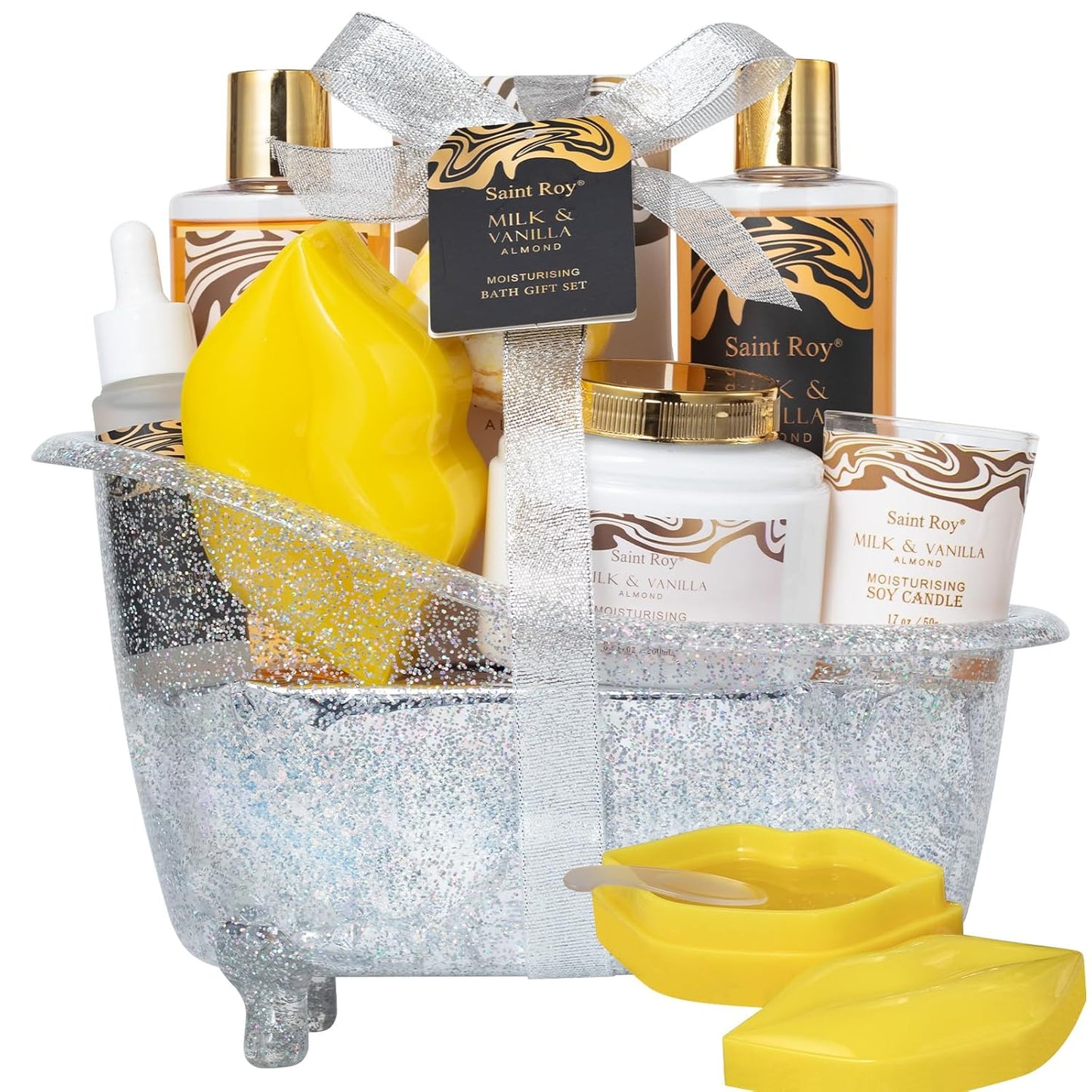 Christmas Gifts for Women Bath & Body Gift Set, Luxury Home Spa Bath Gift Basket, Honey Almond Scented Bath Set, Pamper Gifts Birthday Gifts & Teens, Spa Kit Gift, Home Spa Gifts for Men Dad