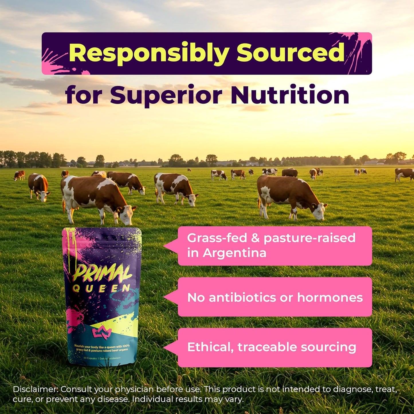 Female-Optimized Beef Organ Superfood Supplement (Beef Liver, Kidney, Heart, & 3 More) - 100% Grass Fed, Pasture Raised Cattle - Balance Hormones, Energy, & More for Women