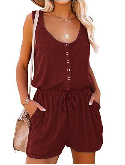 Sleeveless Jumpsuit Waist-Cinching Lace-Up