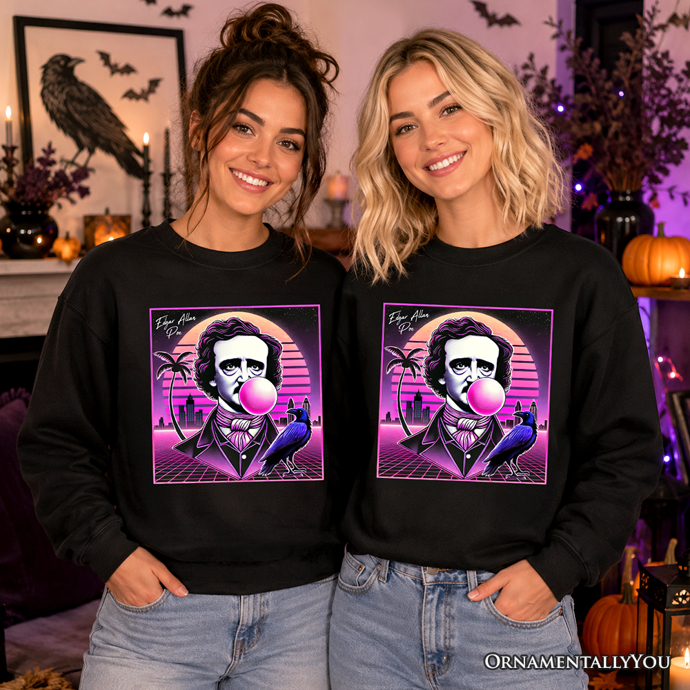 Synthwave Edgar Allan Poe Sweatshirt, 80s Vaporwave Horror Sweater, Retro Neon Halloween Pullover, Gothic Literary Gift
