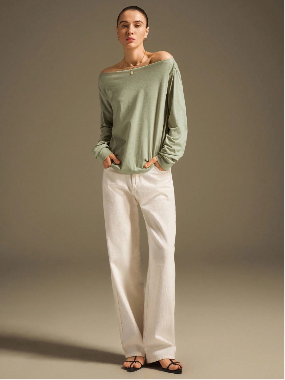 2025 New Arrival Women’s Loose Fit Green Knit Batwing Sleeve Blouse – Modern Urban Style for Business Casual, Commuting & Daily Wear