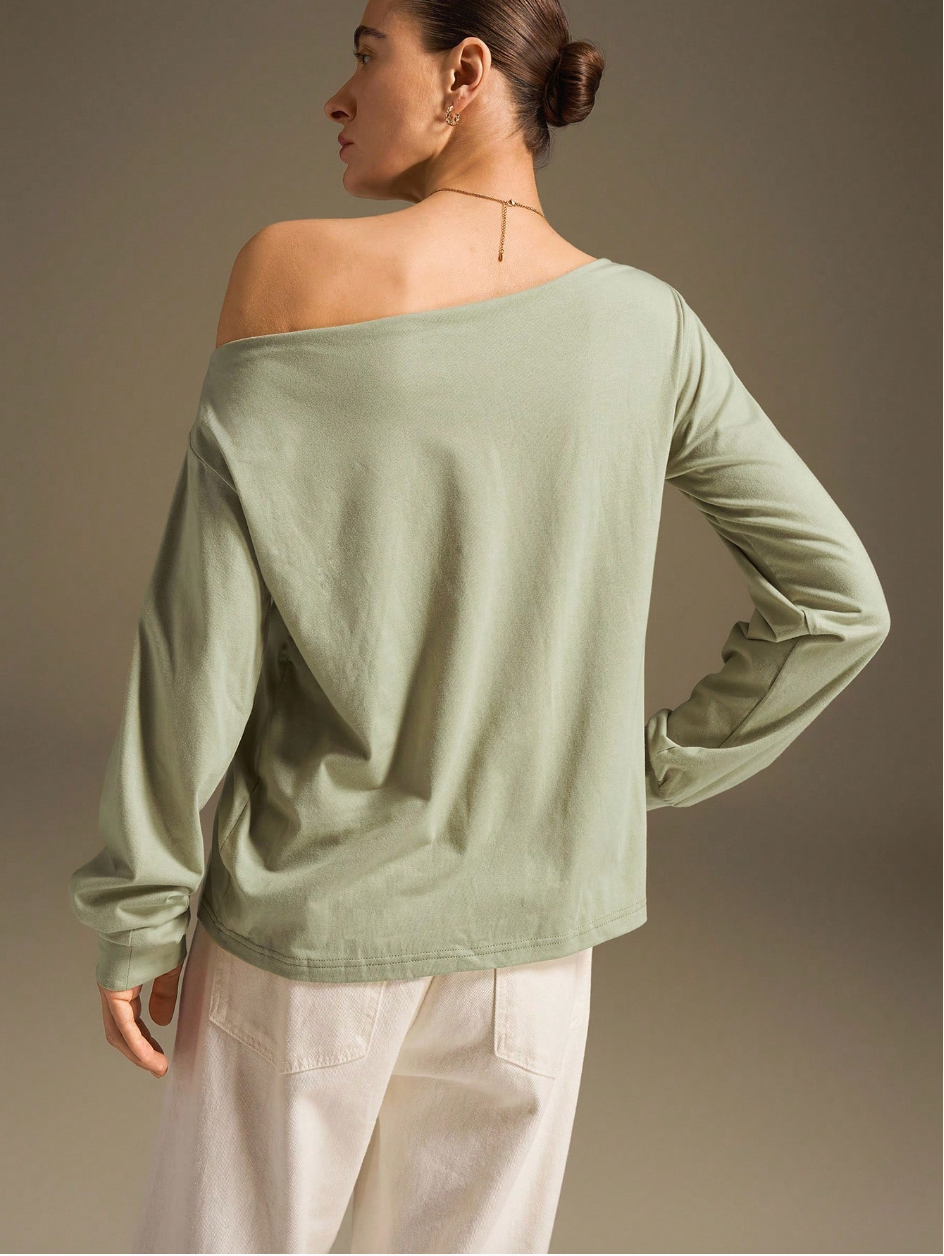 2025 New Arrival Women’s Loose Fit Green Knit Batwing Sleeve Blouse – Modern Urban Style for Business Casual, Commuting & Daily Wear