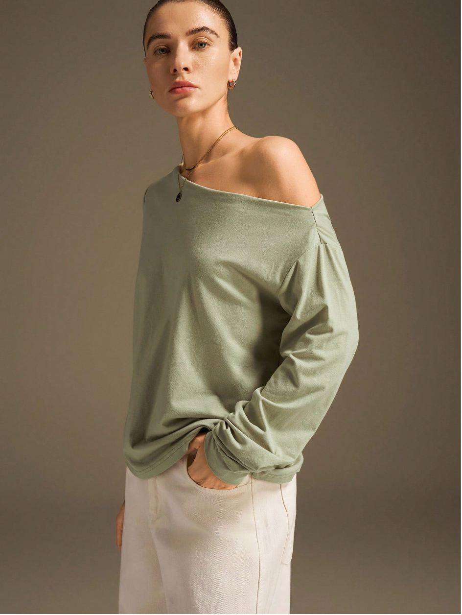 2025 New Arrival Women’s Loose Fit Green Knit Batwing Sleeve Blouse – Modern Urban Style for Business Casual, Commuting & Daily Wear