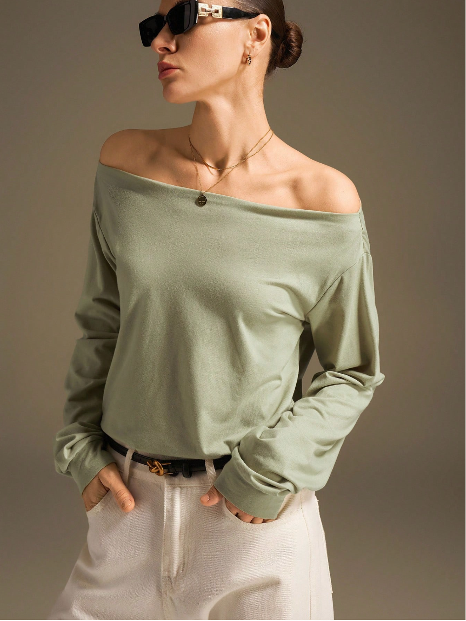 2025 New Arrival Women’s Loose Fit Green Knit Batwing Sleeve Blouse – Modern Urban Style for Business Casual, Commuting & Daily Wear