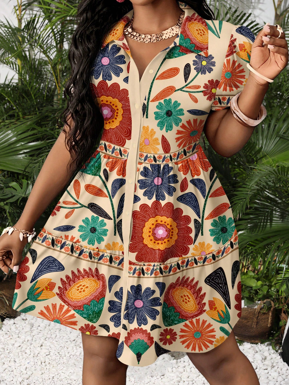 Slaydiva Women's Tie-Dye Floral Mini Dress – Casual Summer Vacation Style, Lightweight & Trendy Going-Out Dress