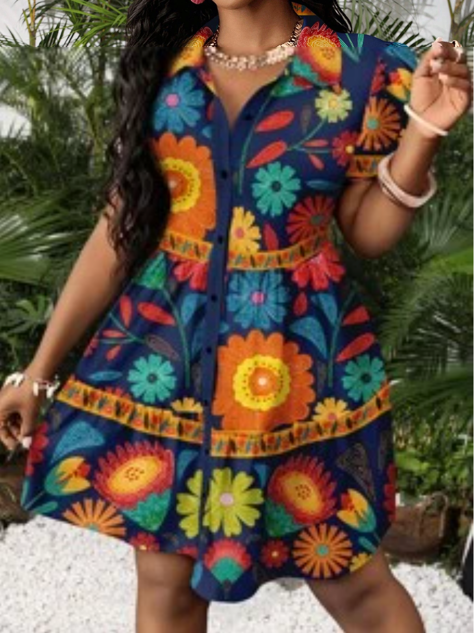Slaydiva Women's Tie-Dye Floral Mini Dress – Casual Summer Vacation Style, Lightweight & Trendy Going-Out Dress