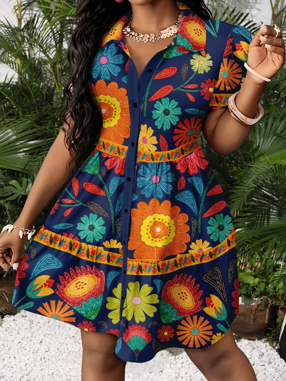 Slaydiva Women's Tie-Dye Floral Mini Dress – Casual Summer Vacation Style, Lightweight & Trendy Going-Out Dress