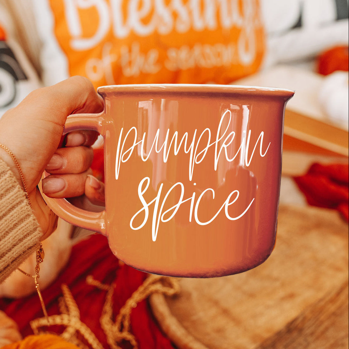 Pumpkin Spice Orange Campfire Coffee Mug, 14 oz. Fall Mug