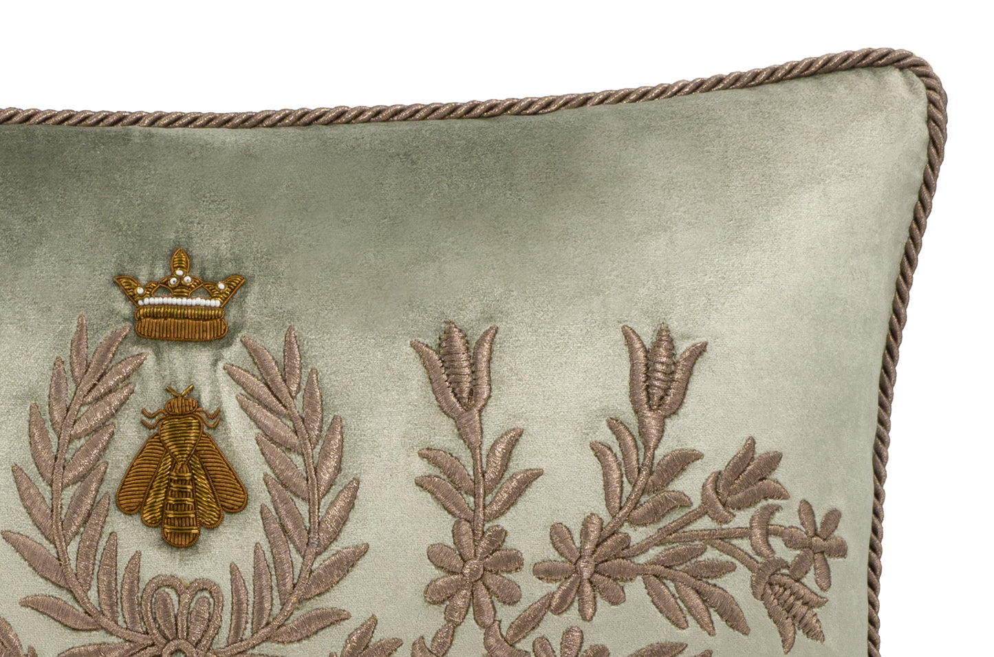 Regina Silk Velvet Lumbar Pillow Cover, Embroidered Bumblebee, 12 x 20
