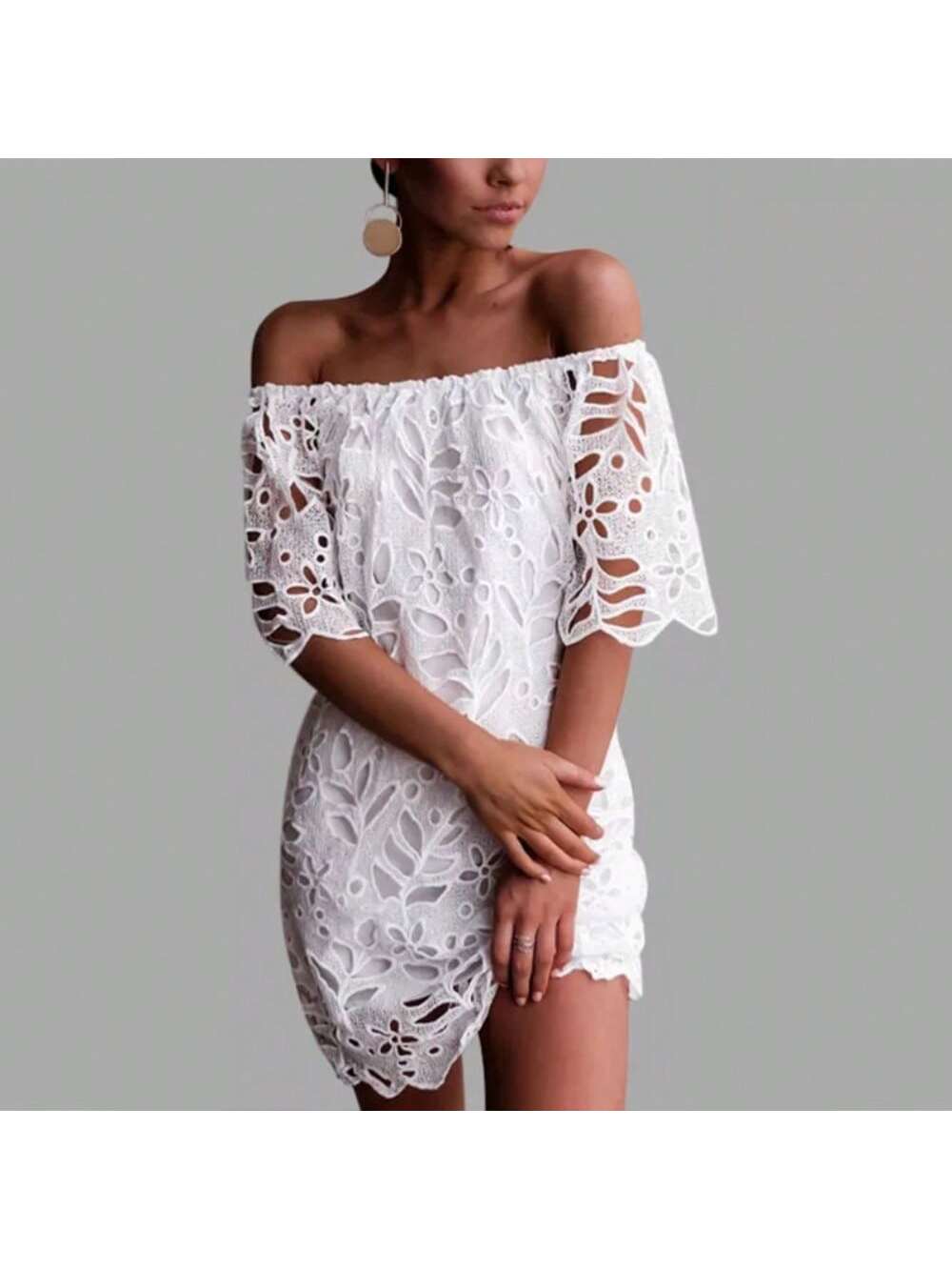2025 Spring and Summer New European and American Lace Lace Medium Sleeve Commuter Dress Tube Top Short Skirt