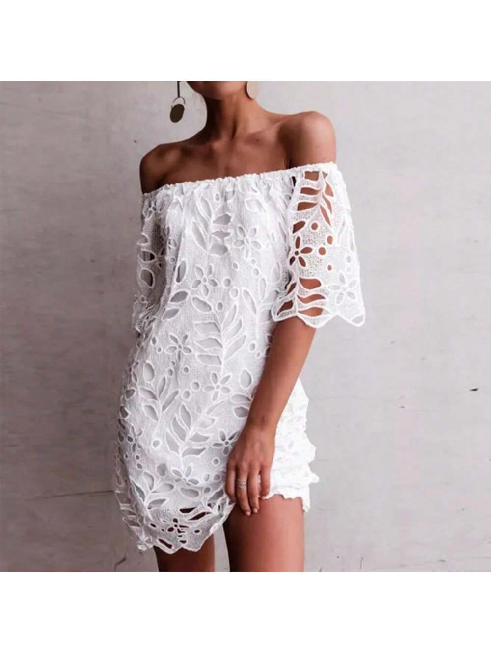 2025 Spring and Summer New European and American Lace Lace Medium Sleeve Commuter Dress Tube Top Short Skirt