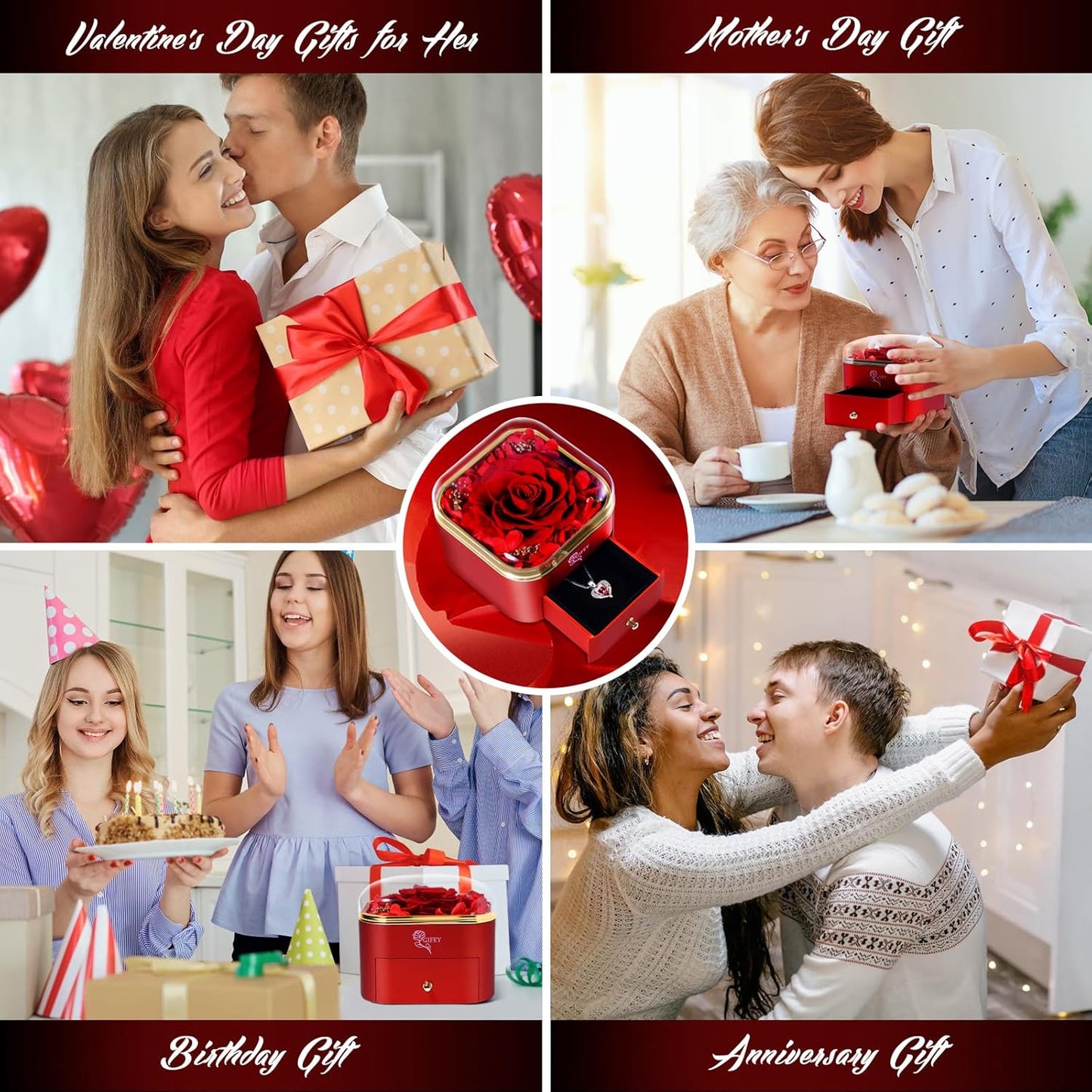 Christmas Flower Gifts for Her,Preserved Red Rose with Necklace,Preserved Flowers for Delivery Prime Gifts for Women Mom Wife Girlfriend Gifts Ideas on Birthday Anniversary Christmas Valentines Day