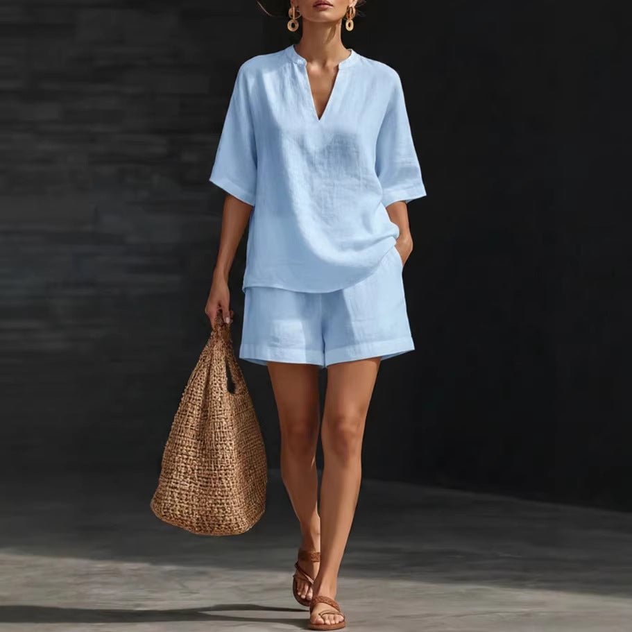 Women Elegant V Neck Two Piece Set Loose Fit Outfit