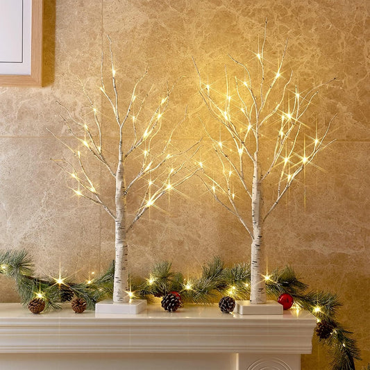 Christmas Decorations Indoor, 2 FT Birch Tree with LED Lights, Fairy Light Spirit Tree for Christmas Decor, Warm White Lighted Birch Trees for Home Decor Indoor, Battery Powered, Timer (2PK)