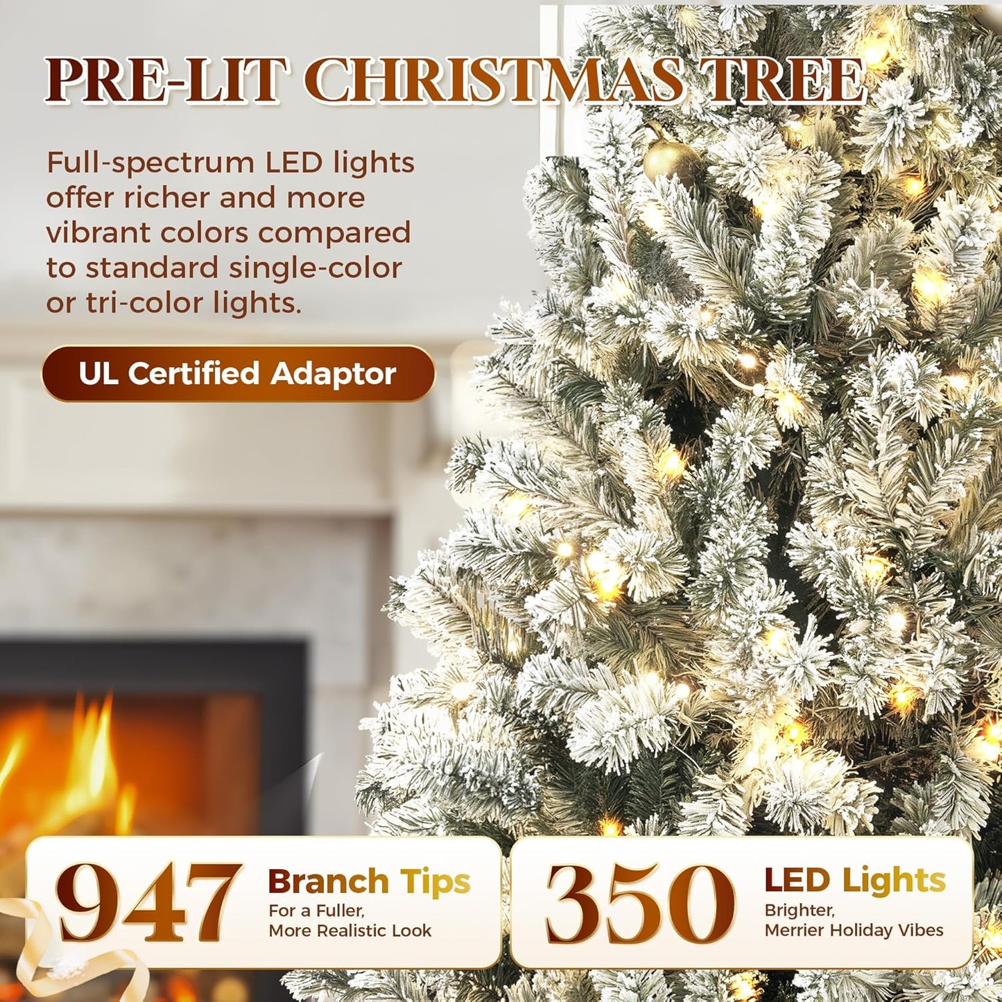 6 Ft Flocked Prelit Christmas Tree with 350 LED Lights, App Control, Artificial Christmas Tree, Multi-Color RGBW Lights, 947 Branch Tips, Snow Xmas Tree, for Home, Party