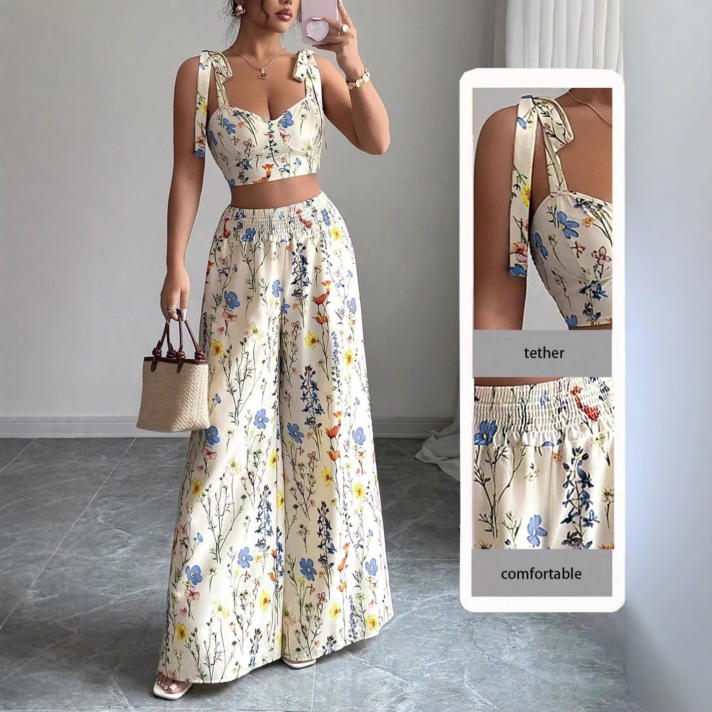 Women Printed Camisole Top and Pants Set Sleeveless Two Piece Outfit