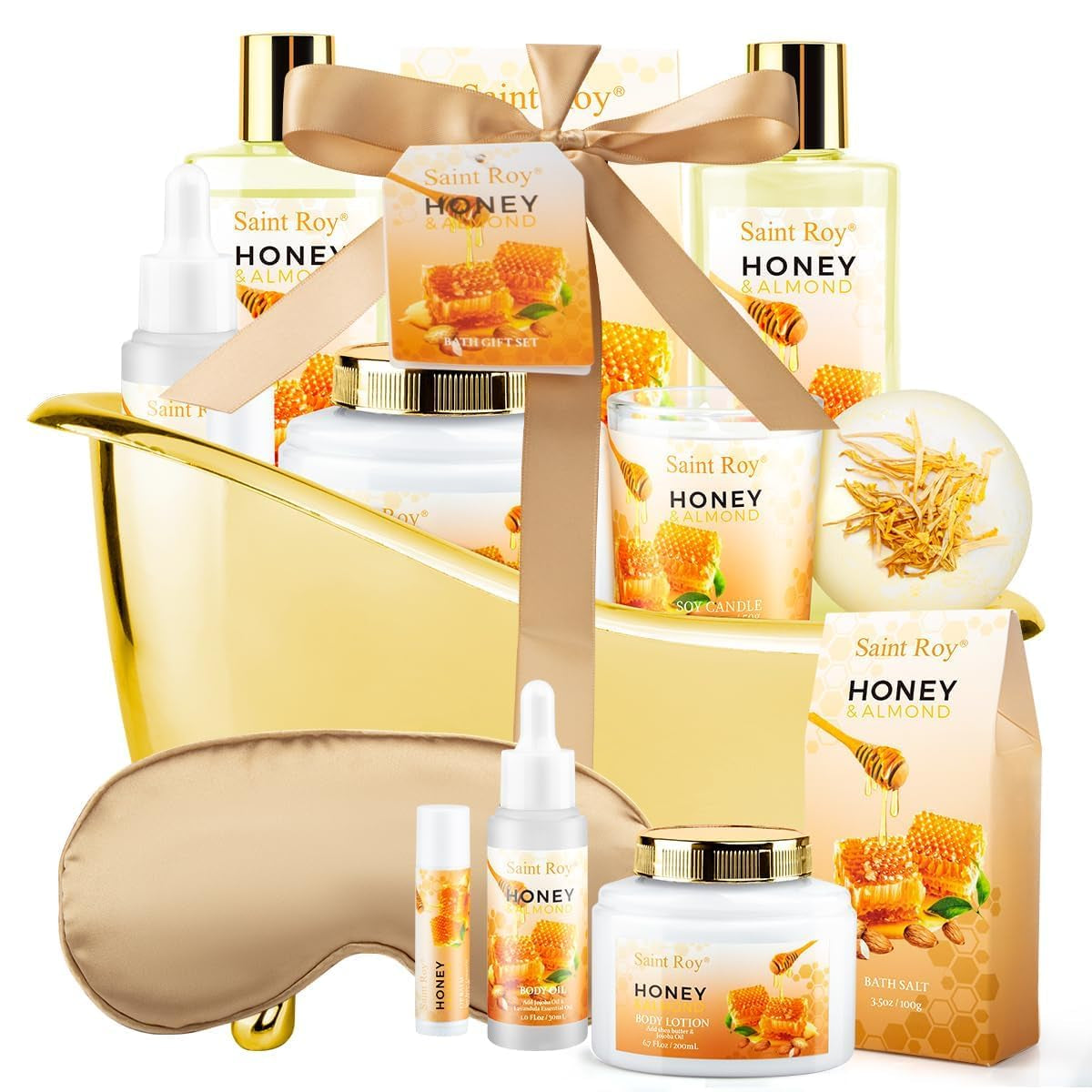 Christmas Gifts for Women Bath & Body Gift Set, Luxury Home Spa Bath Gift Basket, Honey Almond Scented Bath Set, Pamper Gifts Birthday Gifts & Teens, Spa Kit Gift, Home Spa Gifts for Men Dad