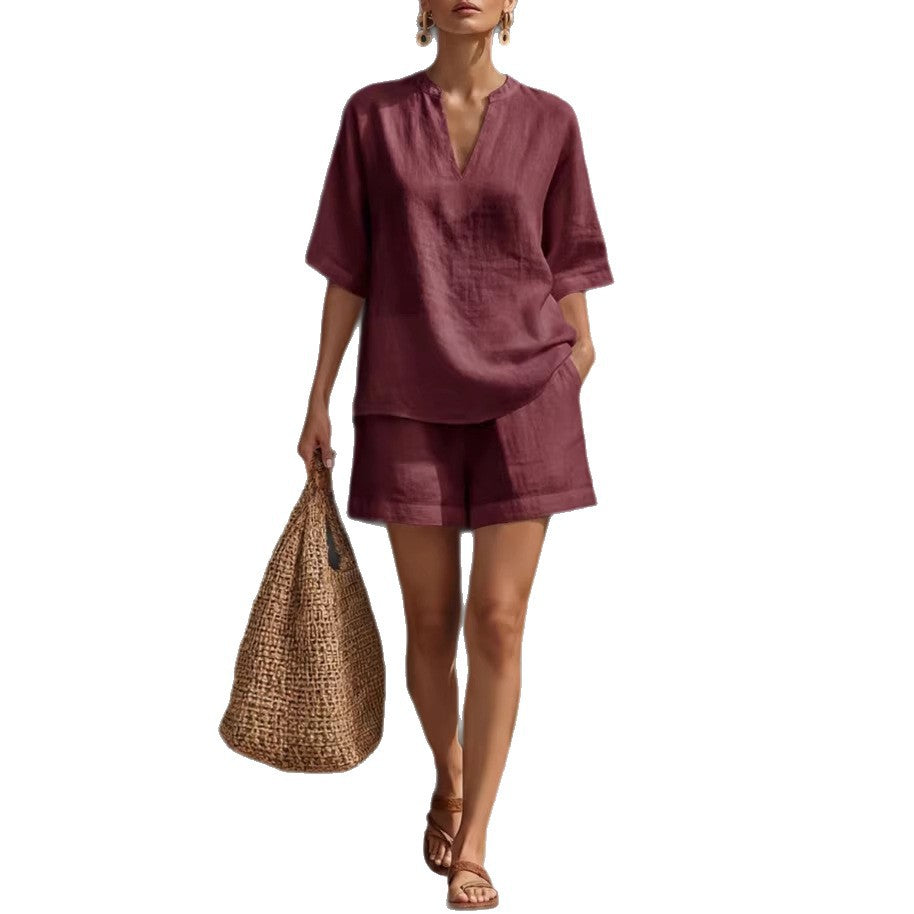 Women Elegant V Neck Two Piece Set Loose Fit Outfit