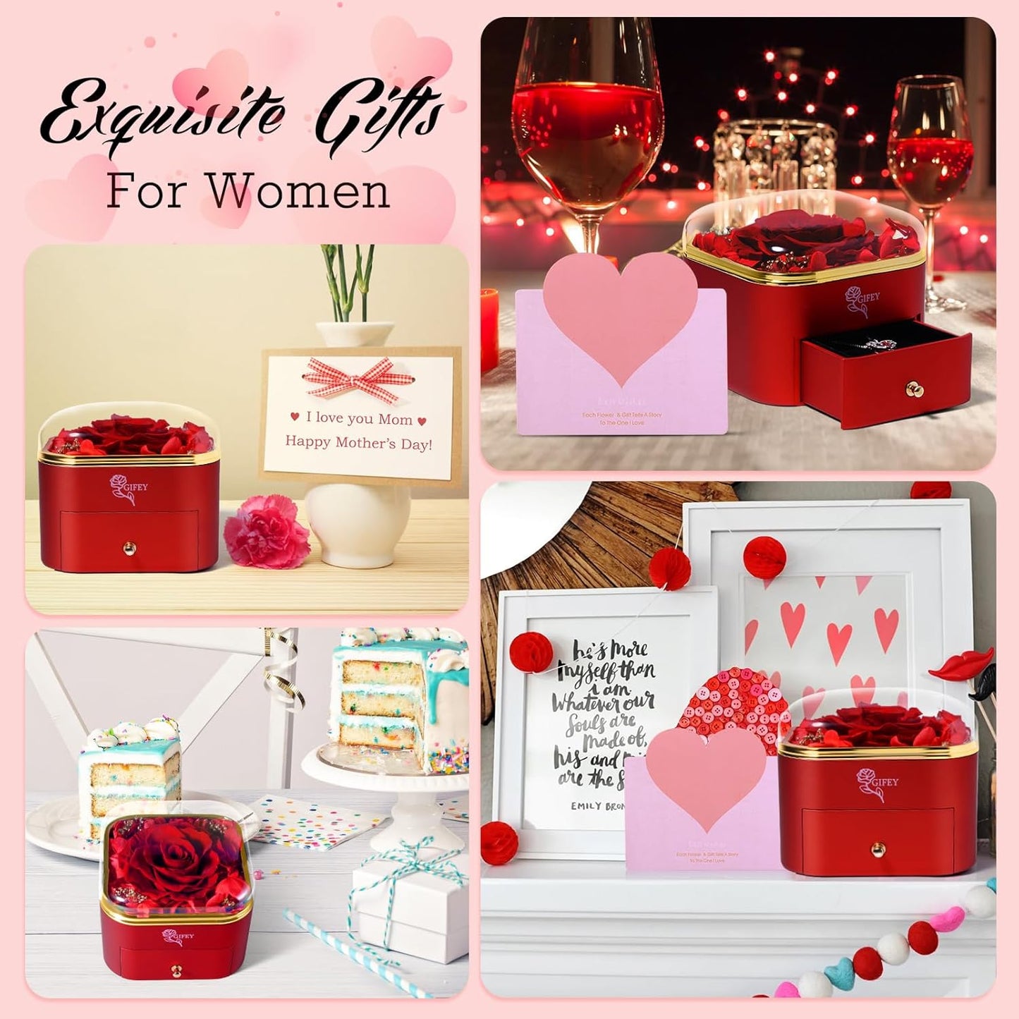 Christmas Flower Gifts for Her,Preserved Red Rose with Necklace,Preserved Flowers for Delivery Prime Gifts for Women Mom Wife Girlfriend Gifts Ideas on Birthday Anniversary Christmas Valentines Day