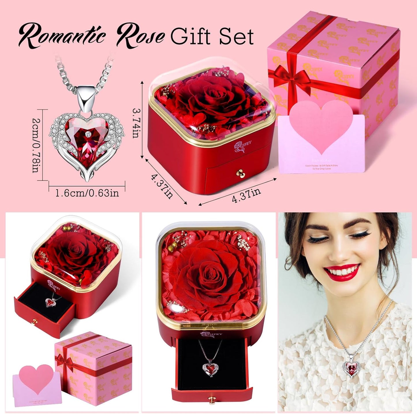 Christmas Flower Gifts for Her,Preserved Red Rose with Necklace,Preserved Flowers for Delivery Prime Gifts for Women Mom Wife Girlfriend Gifts Ideas on Birthday Anniversary Christmas Valentines Day