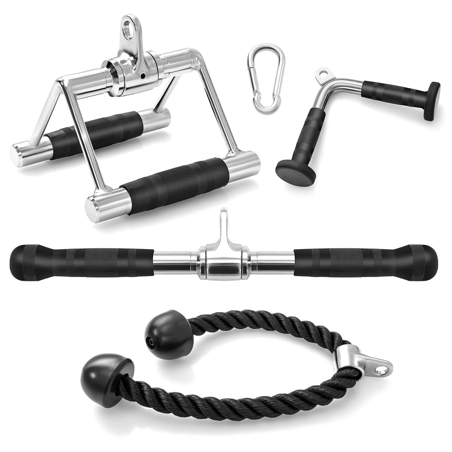 4-Piece Cable Machine Attachment Set, Home Gym Pulley Handles for Strength Training