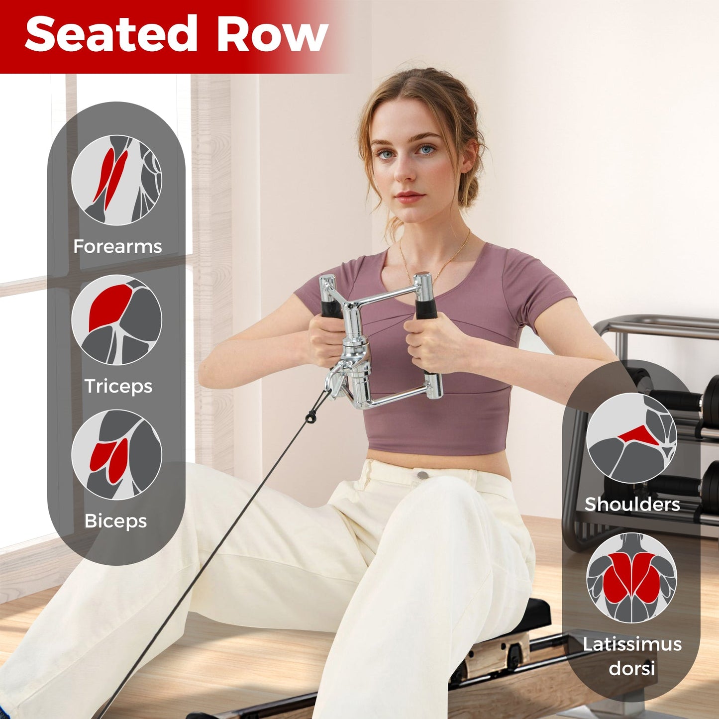 4-Piece Cable Machine Attachment Set, Home Gym Pulley Handles for Strength Training