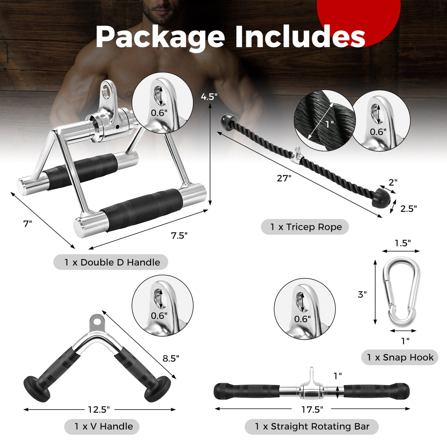 4-Piece Cable Machine Attachment Set, Home Gym Pulley Handles for Strength Training
