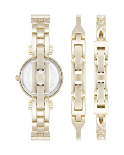 Anne Klein Women’s Crystal Accented Bangle Watch & Bracelet Set – Elegant Gold-Tone Jewelry Set
