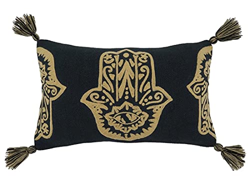 Fennco Styles Hamsa Hand Embroidered Tassel Pillow, 20 x 20