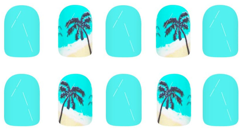 Nail art stickers with palm tree design on a white background