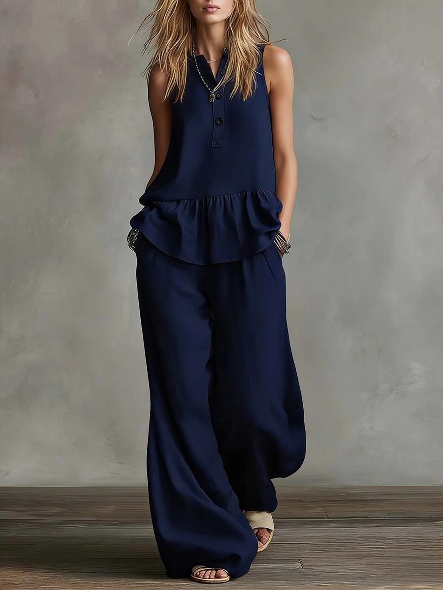 Women Loose Fit Top and High Waist Wide Leg Pants Set