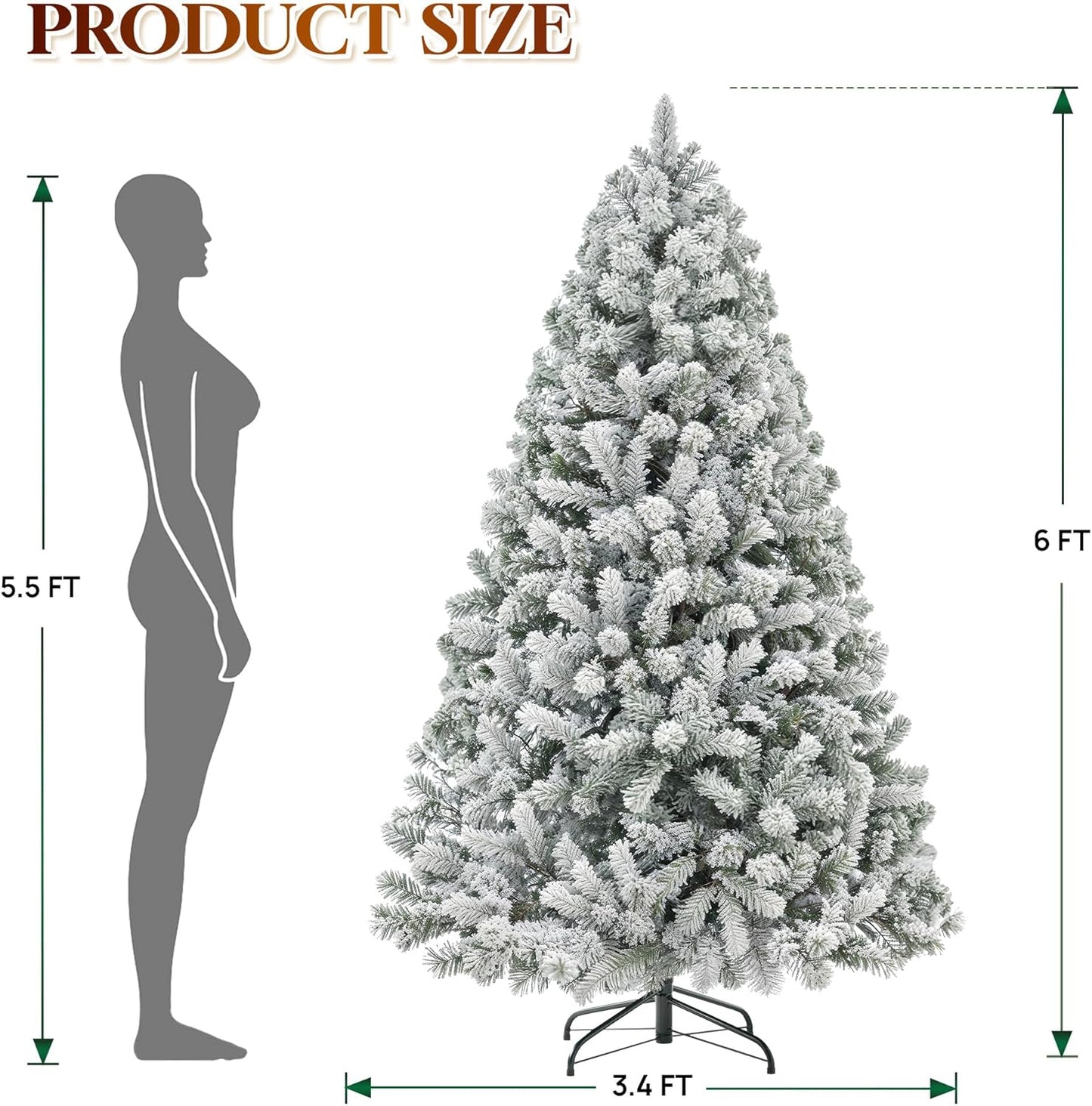 6 Ft Flocked Prelit Christmas Tree with 350 LED Lights, App Control, Artificial Christmas Tree, Multi-Color RGBW Lights, 947 Branch Tips, Snow Xmas Tree, for Home, Party