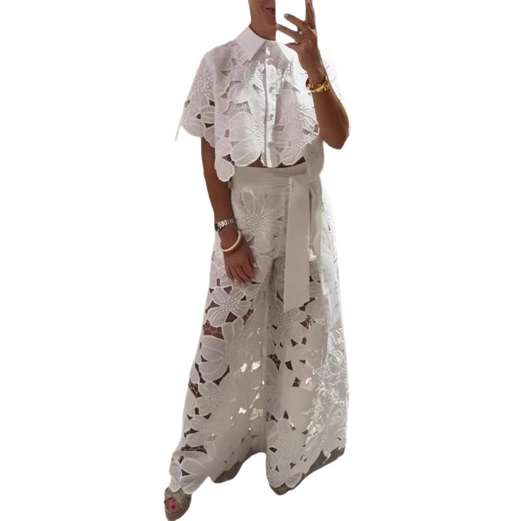 Women’s Cardigan and Wide Leg Pants Set Casual Two Piece Outfit