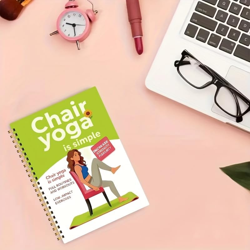 30-Day Chair Yoga Guide Book for Beginners, 60 Workouts for Weight Loss & Flexibility, Spiral Bound Senior Exercise Book (5.5x8.3 Inch, Green)