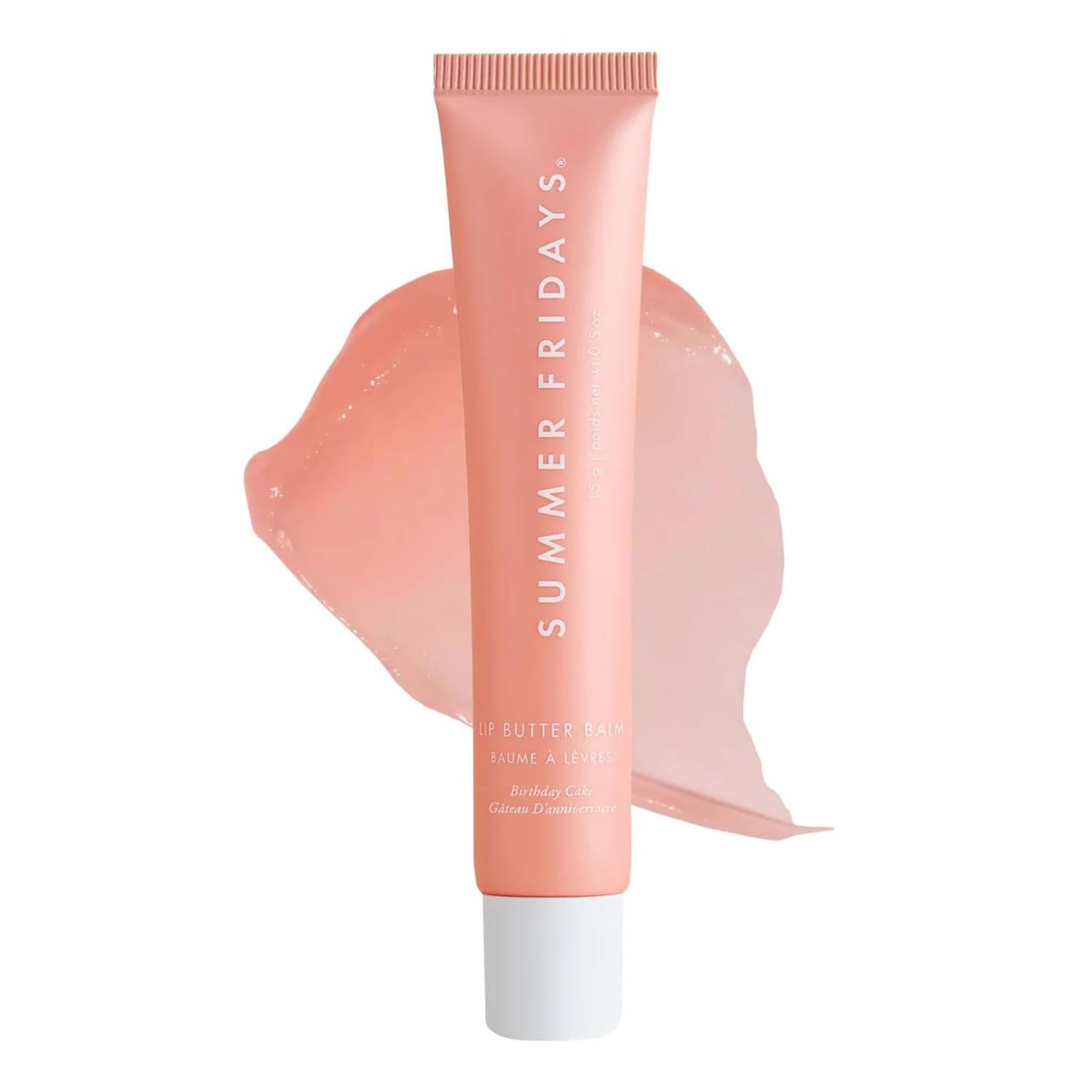 Pink tube of Summer Fridays product with a white cap on a white background