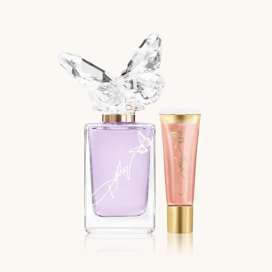 Dolly Parton Smoky Mountain Eau De Toilette and Lip Gloss – Fruity Floral Perfume for Women with Tiger Orchid, Tonka & Cashmere Woods – Long Lasting Feminine Fragrance – 1.7Fl Oz