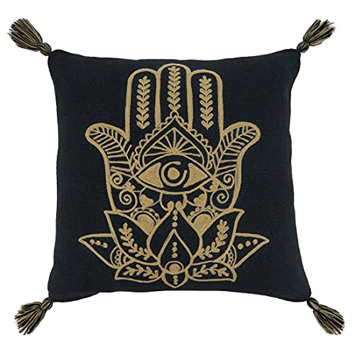 Fennco Styles Hamsa Hand Embroidered Tassel Pillow, 20 x 20