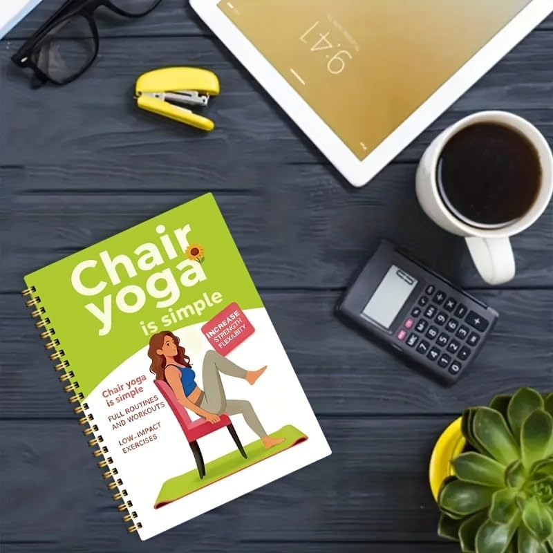 30-Day Chair Yoga Guide Book for Beginners, 60 Workouts for Weight Loss & Flexibility, Spiral Bound Senior Exercise Book (5.5x8.3 Inch, Green)