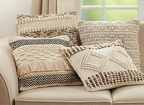 Fennco Styles Ivory Woven Textured Pillow Cover, 18 x 18