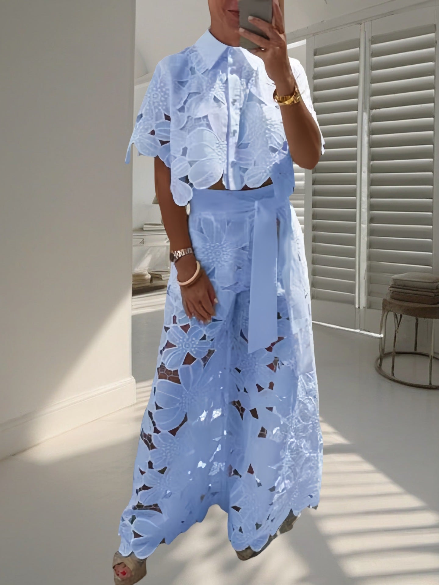 Women’s Cardigan and Wide Leg Pants Set Casual Two Piece Outfit