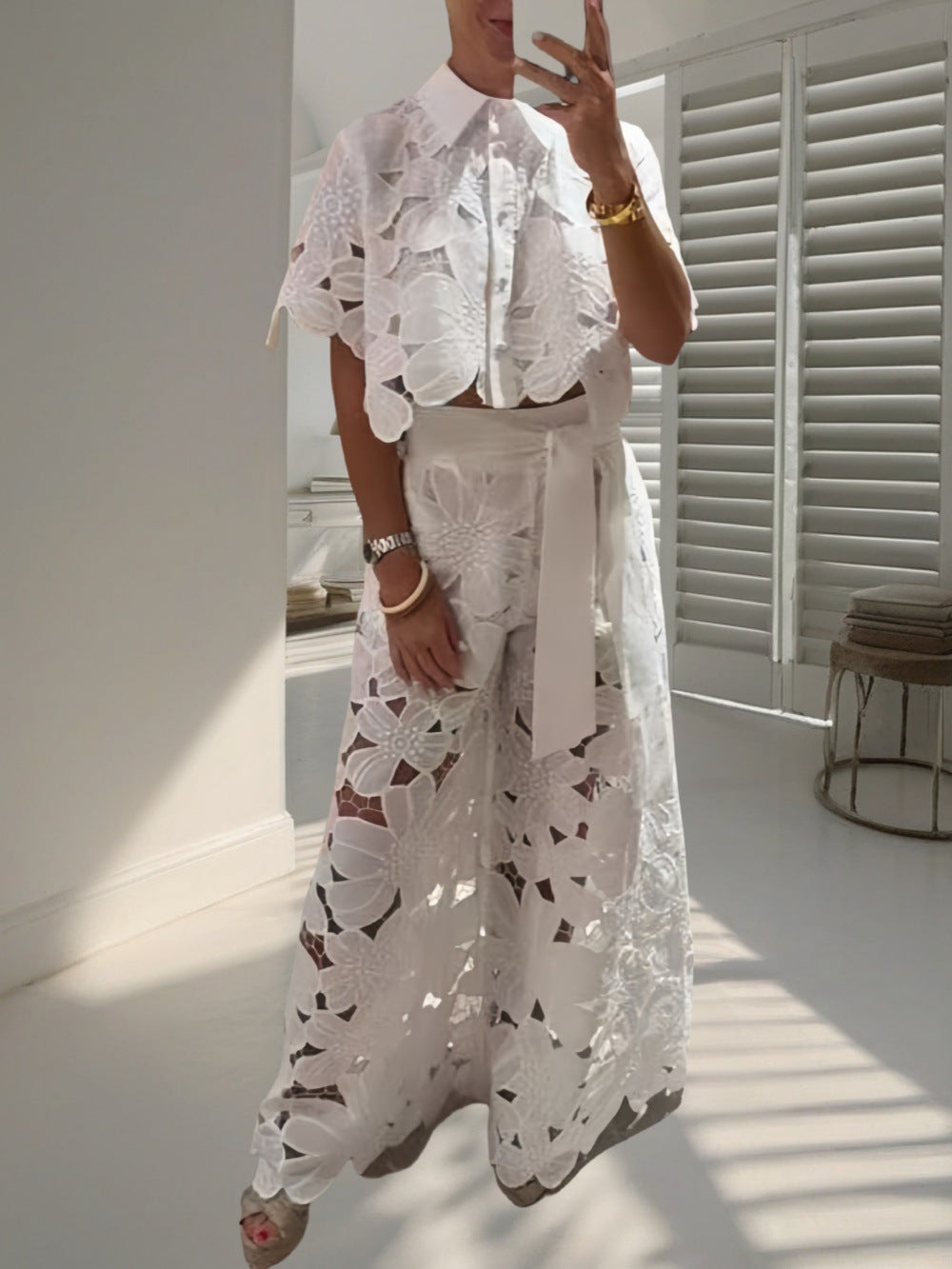 Women’s Cardigan and Wide Leg Pants Set Casual Two Piece Outfit