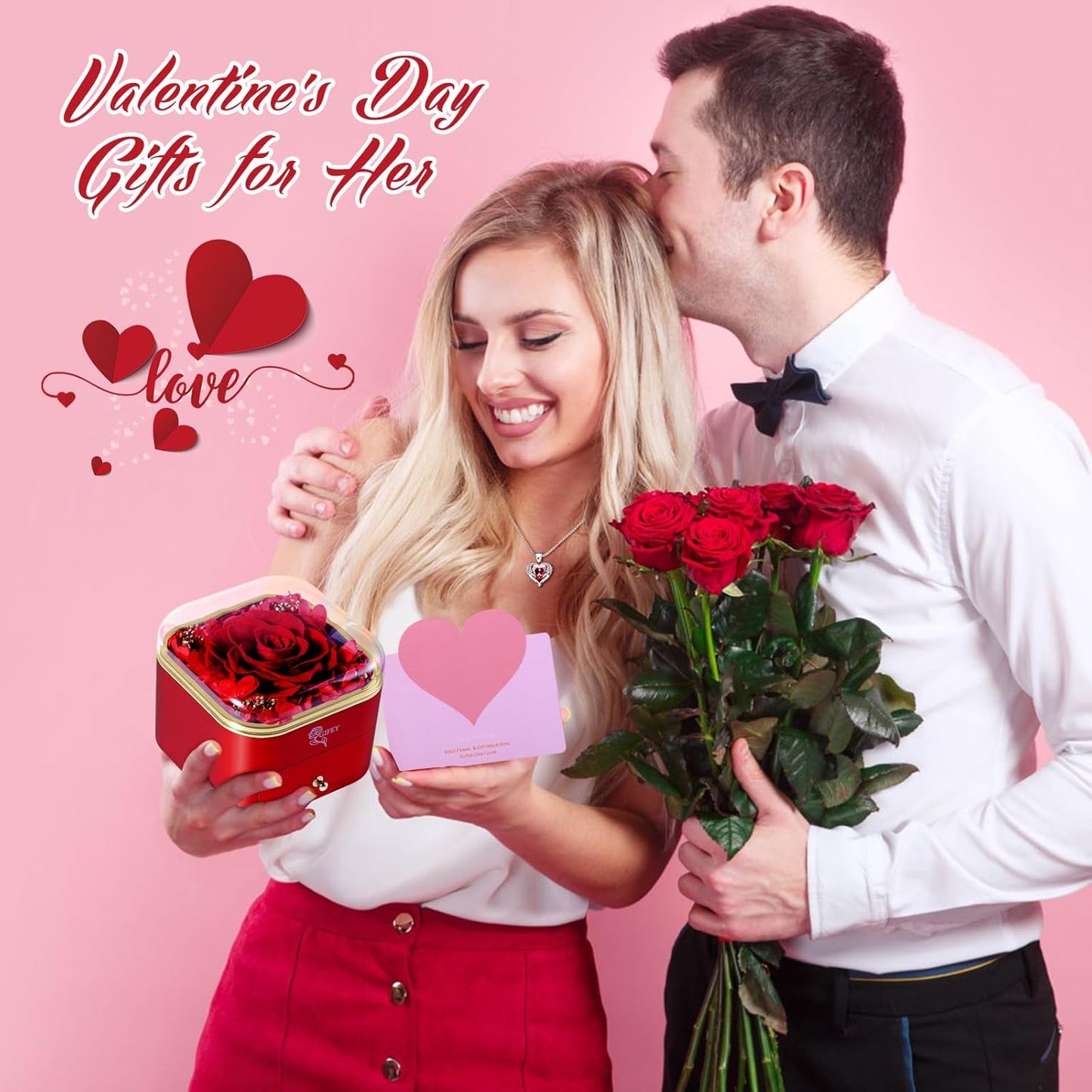 Christmas Flower Gifts for Her,Preserved Red Rose with Necklace,Preserved Flowers for Delivery Prime Gifts for Women Mom Wife Girlfriend Gifts Ideas on Birthday Anniversary Christmas Valentines Day