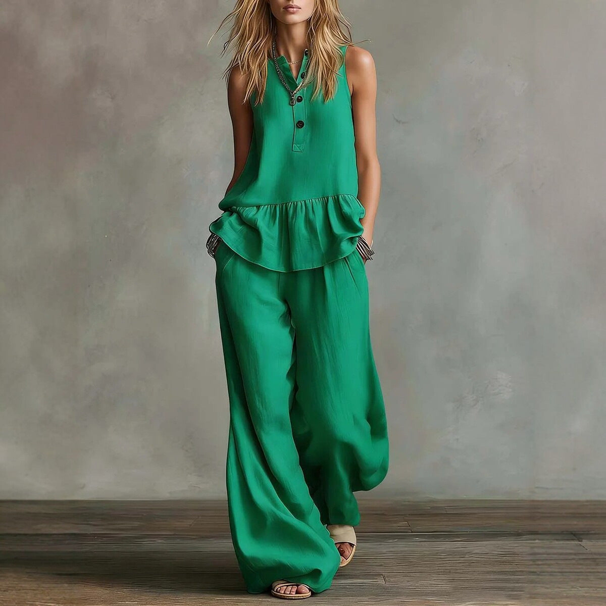 Women Loose Fit Top and High Waist Wide Leg Pants Set