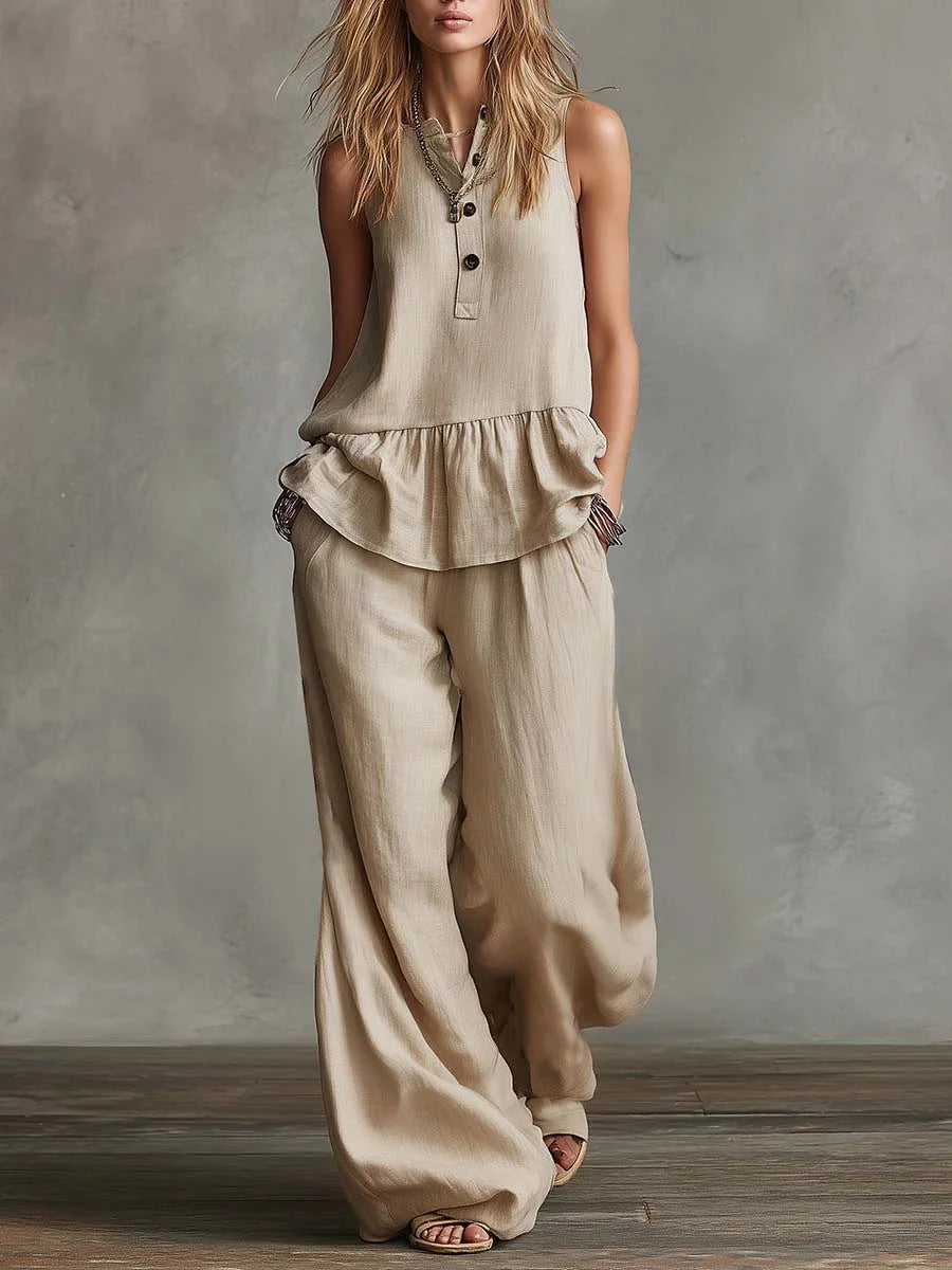 Women Loose Fit Top and High Waist Wide Leg Pants Set