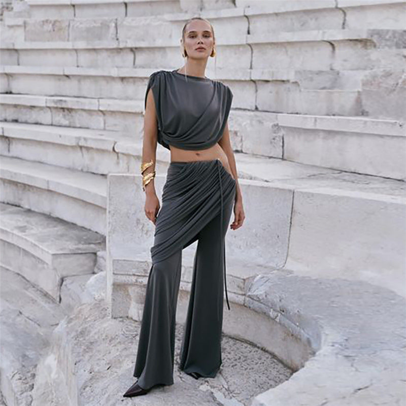 Women's irregular flared trousers two-piece suit set