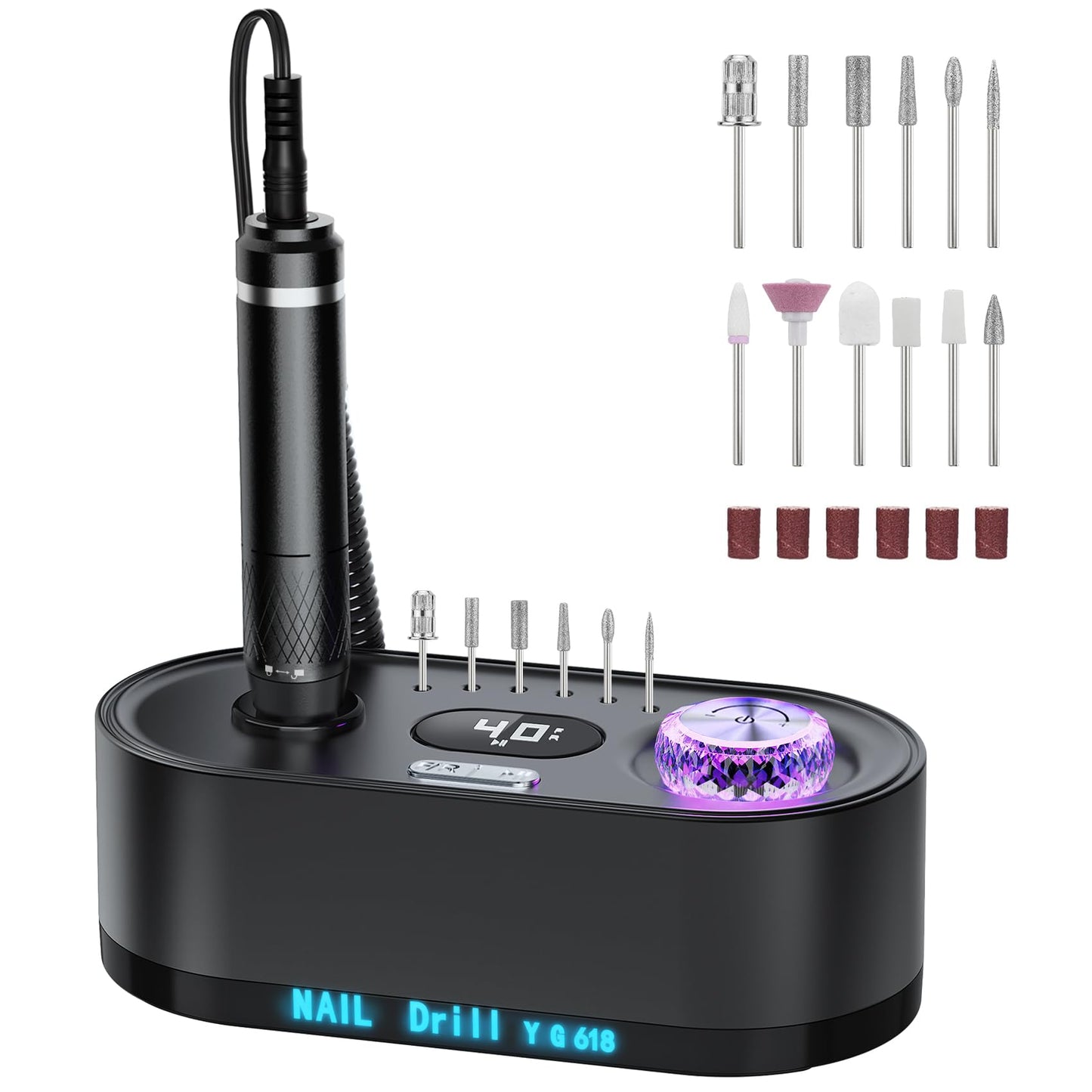 40000RPM Electric Nail Drill Kit – Professional Nail File Machine with LCD Display