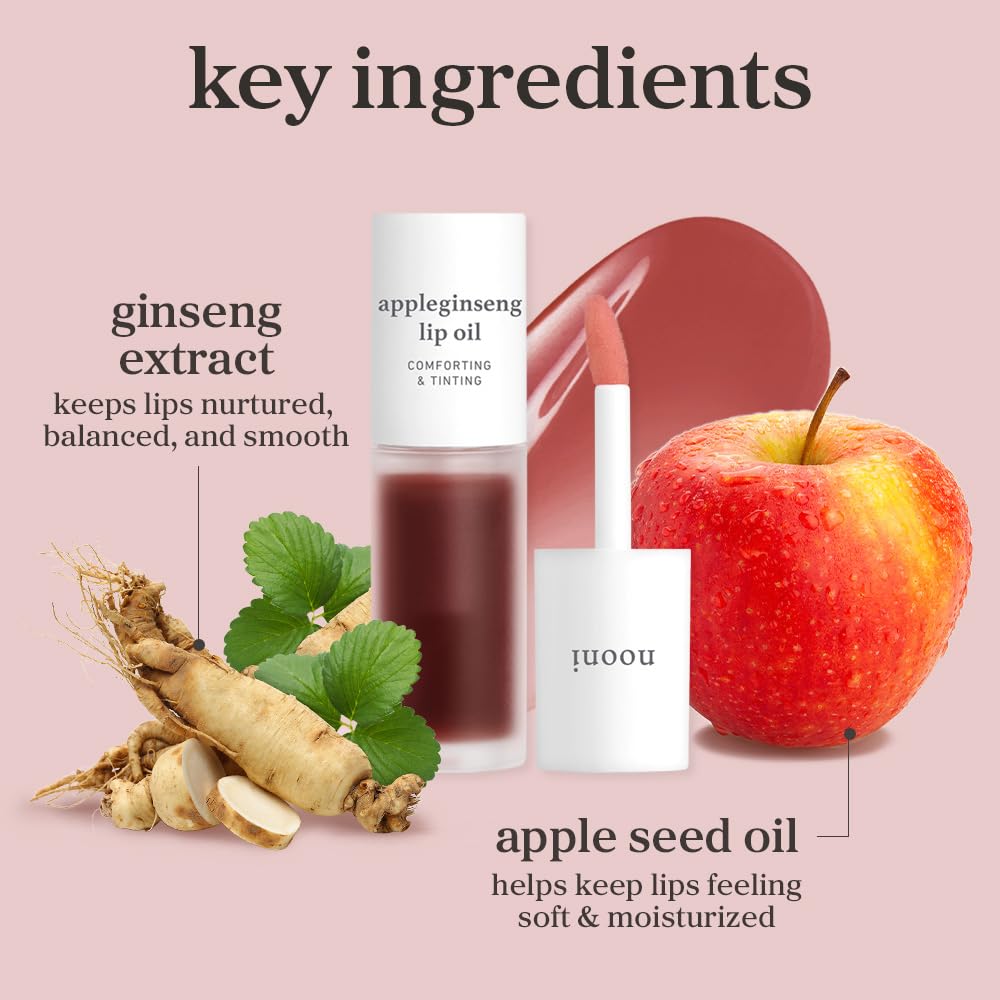 Korean Lip Oil - Appleginseng | Lip Stain, Gift, Long-Lasting, Moisturizing, Plumping, Revitalizing for Dry Lips, Waterproof, No Peel Off, Korean Lip Tint 0.12 Fl Oz