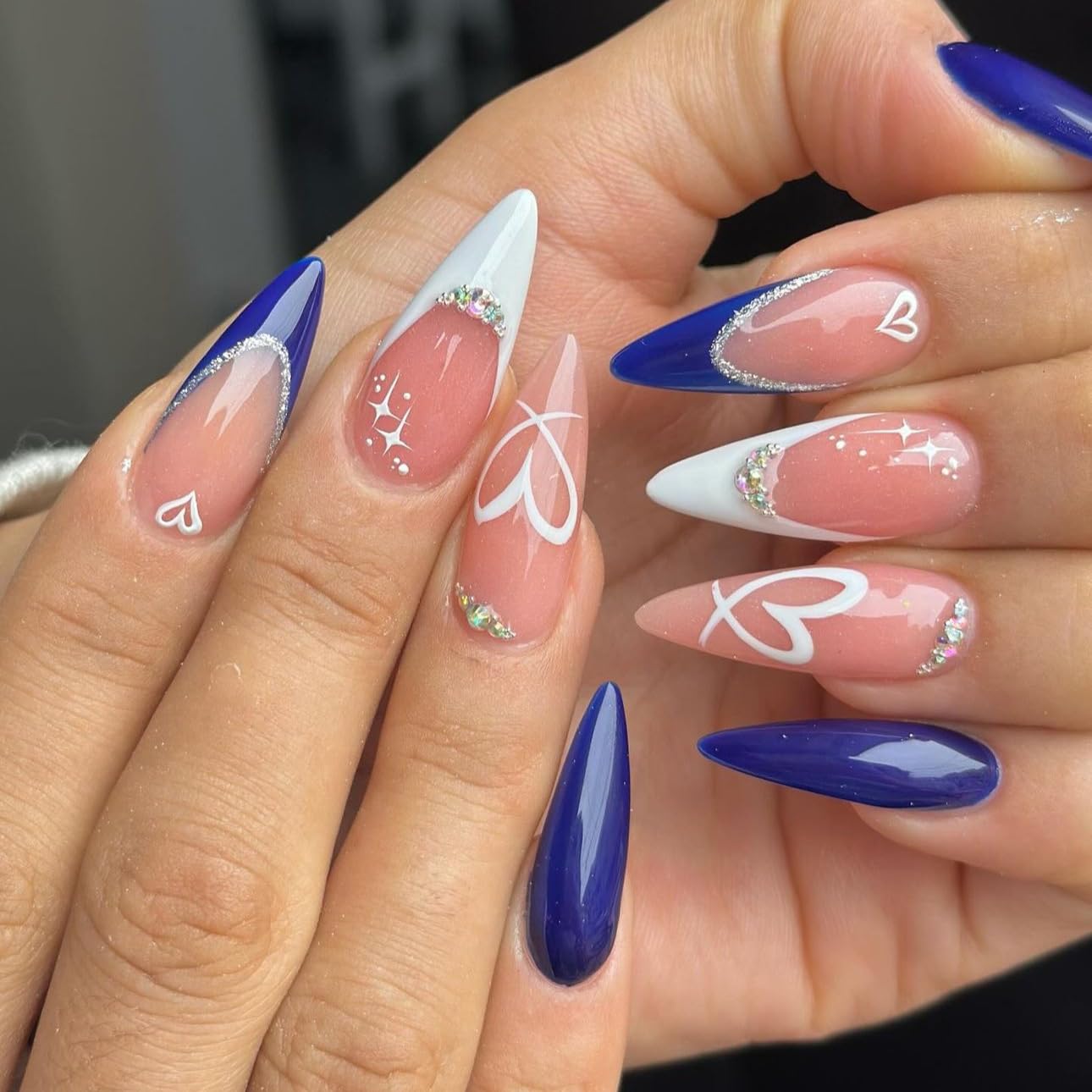 3D Pink Almond Press-On Nails – Medium French Tip Glossy Floral Fake Nails 2